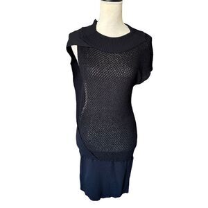 Bebe Women's Black Knit Asymmetrical Sweater Dress M Rounded Neck Casual